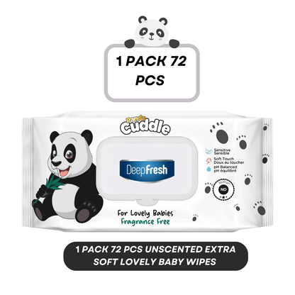 PANDA CUDDLE 72/864/1782pcs, Deep Fresh Extra Soft Unscented Baby Wipes, Alcohol-Free, pH Balanced, Hypoallergenic and Paraben-Free PACK OF 1/12 AND 24