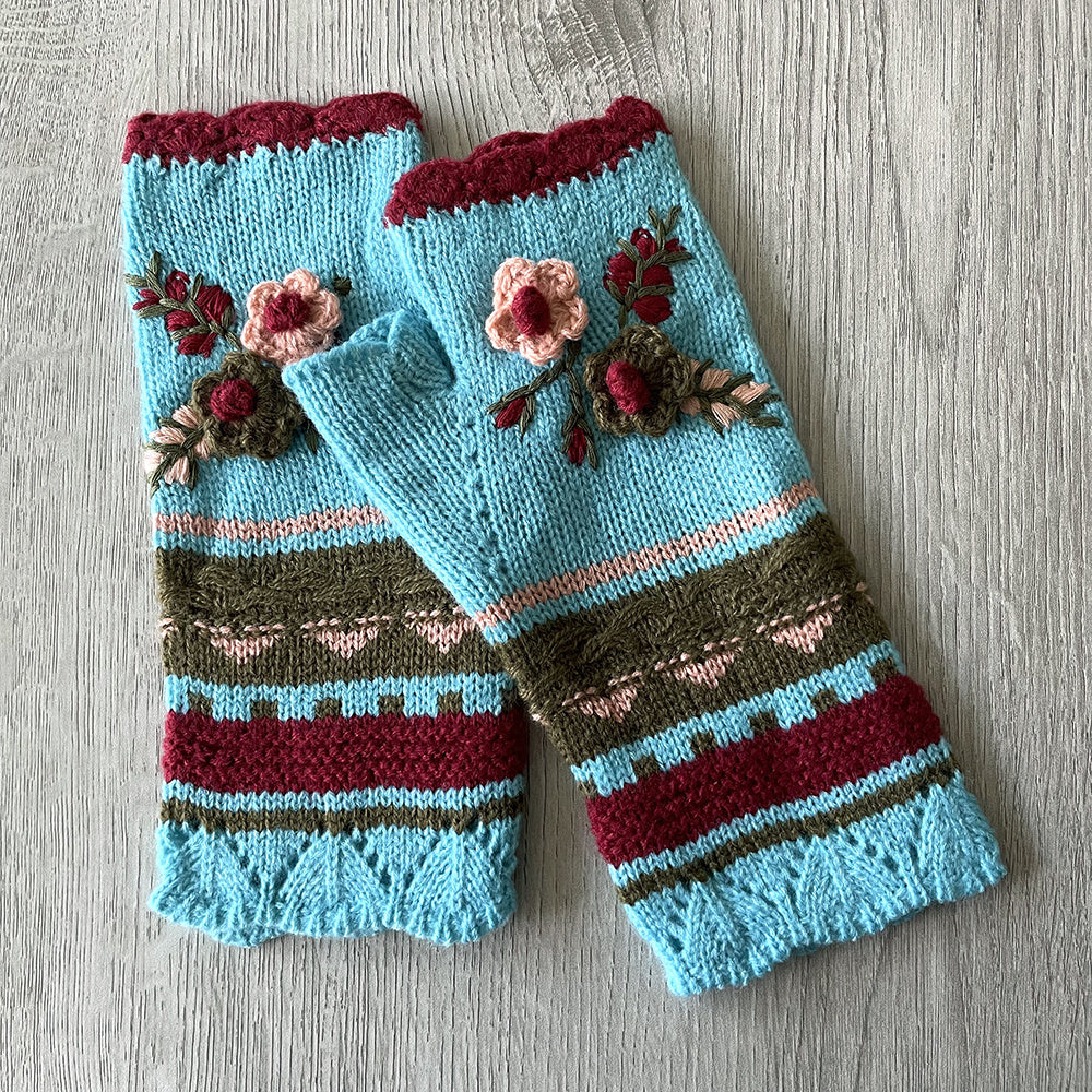 Handmade Crochet Fingerless Gloves - Vintage Embroidered Arm Warmers for Women