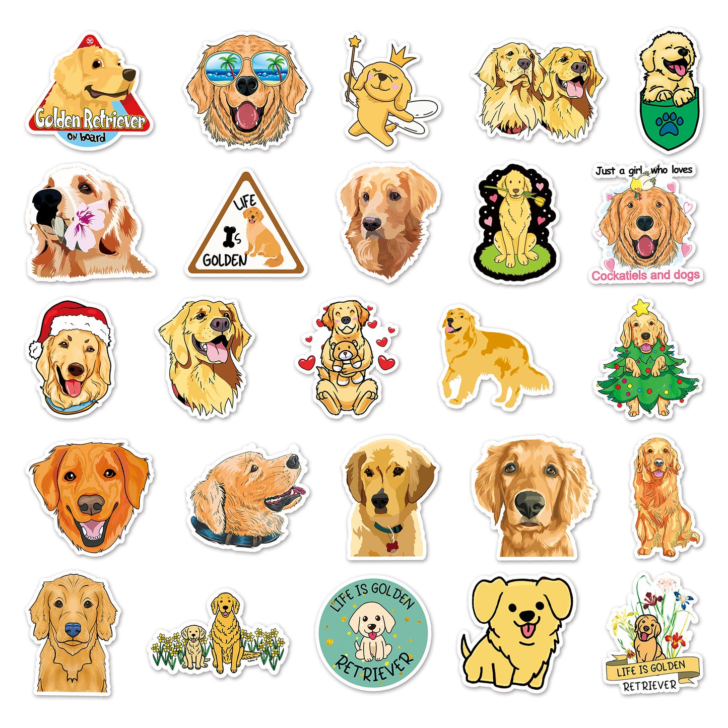 50 Sheets Waterproof Golden Retriever Graffiti Personalized Cartoon Animal DIY Stickers