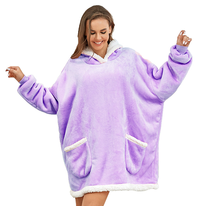RONGTAI Oversized Wearable Pajamas With Big Pockets,Soft Plush Sweatshirt Hooded Popular Tops One Size Fits