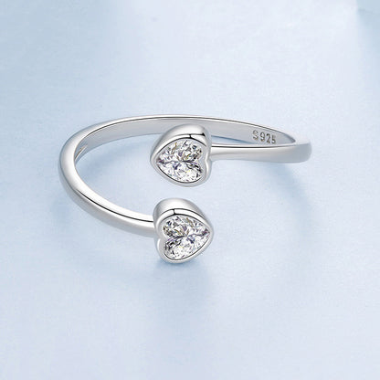 S925 Sterling Silver Double Heart-shaped Open Ring Valentine's Day Gift Heart-shaped Ring