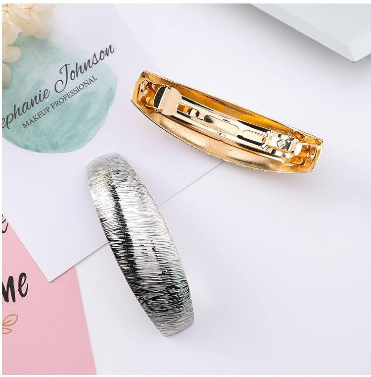 Korean New Headwear Simple Brushed Metal Curved Hair Clips Wild Elegant Horsetail Clip Small  Horizontal Clip
