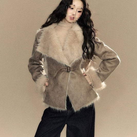 New Suede Fur-trimmed Coat For Women