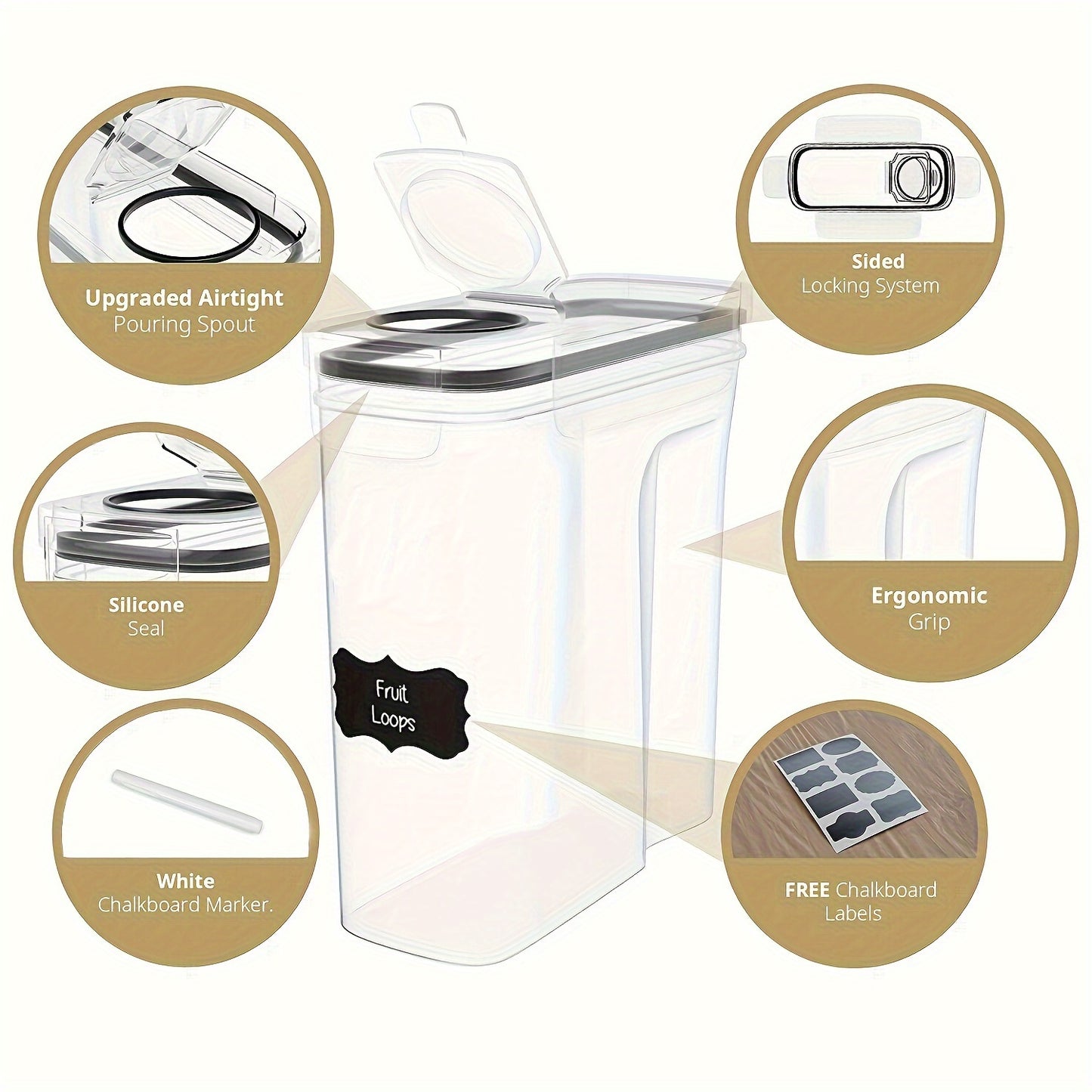 THELIFE Airtight Food Storage Containers Set - 4 Pack BPA-Free Cereal Dispenser with Labels (2.5L/88oz)