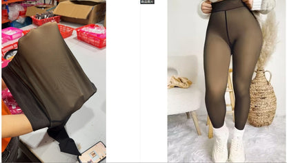 One-line True See-through Leggings Fleece-lined Warm Women's Outer Wear Pantyhose