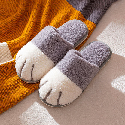 Cat Paw Cartoon Cute Couple Warm Indoor Plush Slippers