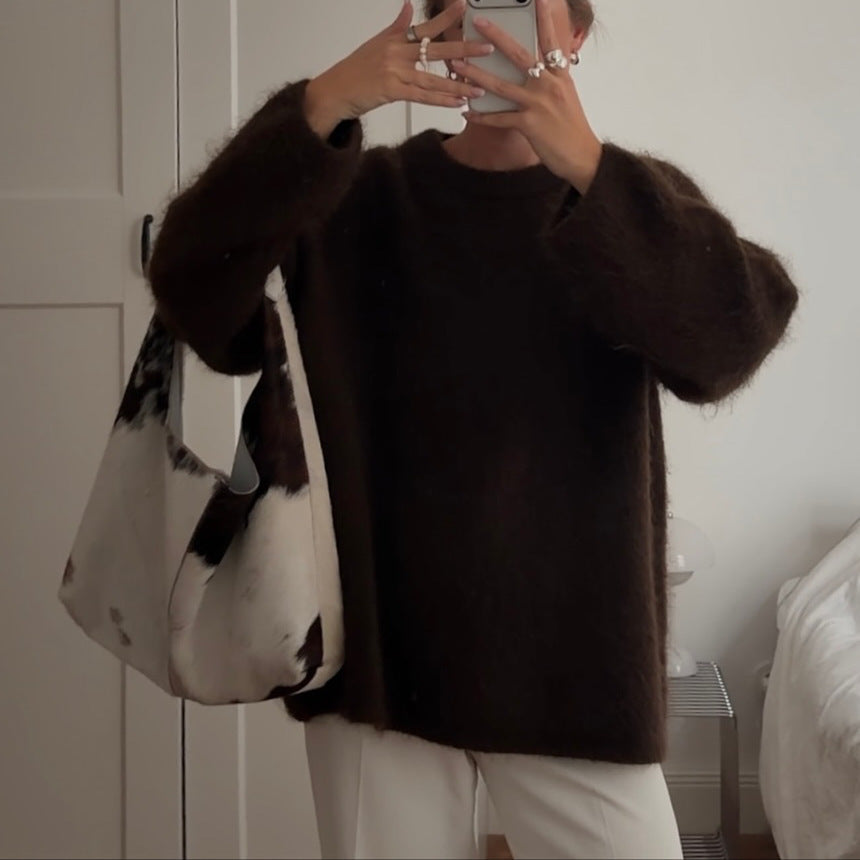 Women's Thickened Solid-Color Versatile Crew-Neck Sweater