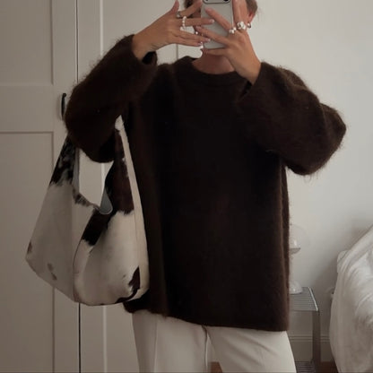 Women's Thickened Solid-Color Versatile Crew-Neck Sweater