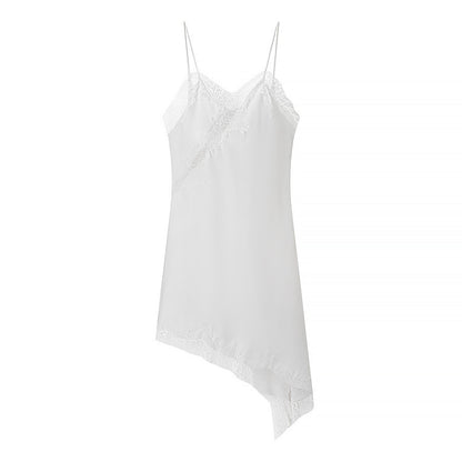 Silk Texture Sexy Lace Asymmetric Sling Dress