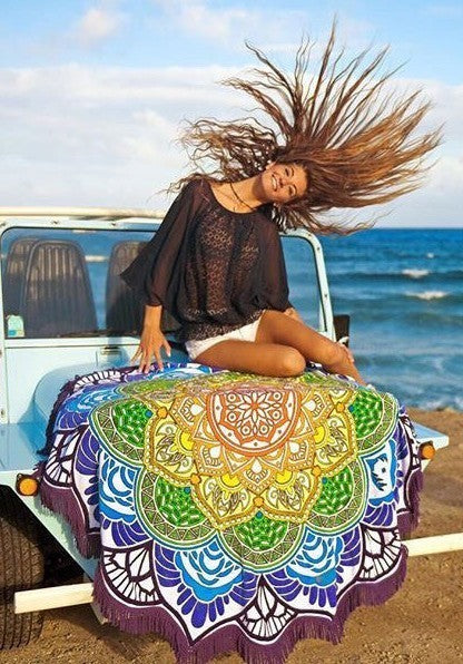Bohemian Round Beach Towel & Yoga Mat - 150cm Tassel Mandala Throw Blanket