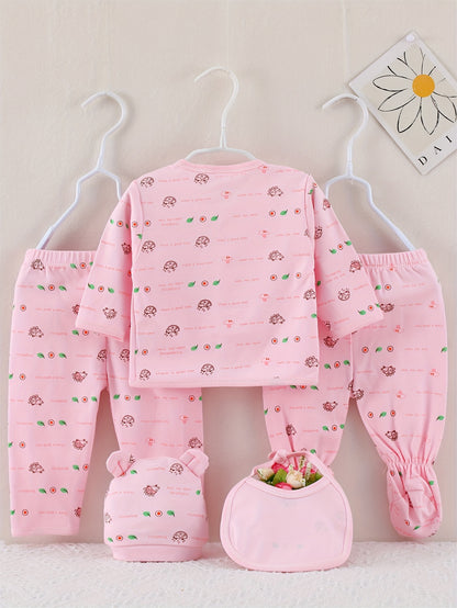 5pcs Baby 0-3m Set, All-Season Casual Outfits for Boys and Girls, Newborn Clothes, Girls' Pants and Baby Hat with Drool Bib, Baby Shower Essentials, for Outdoor