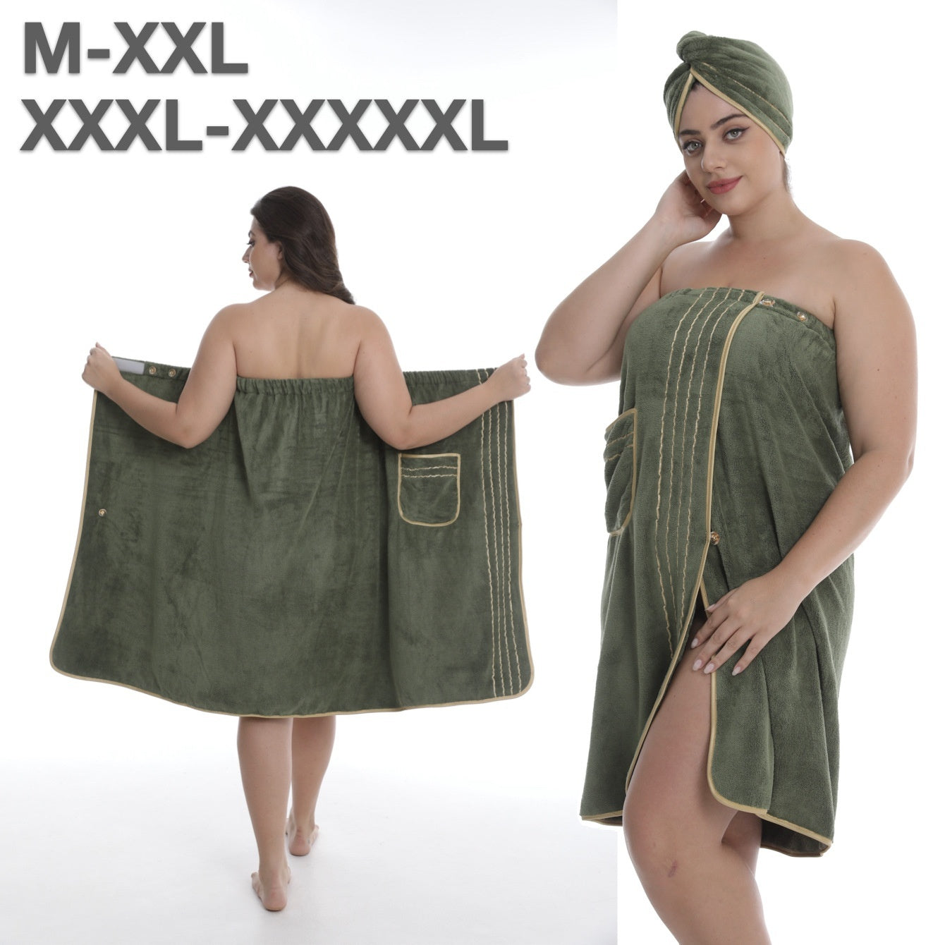 Plus-size Bath Skirt Coral Fleece Bathrobe And Bath Cap Set