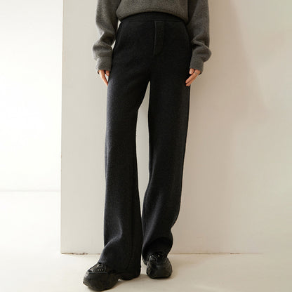 Thick, Draping Straight-leg Figure-flattering High-waisted Knitted Cashmere Wide-leg Pants For Women