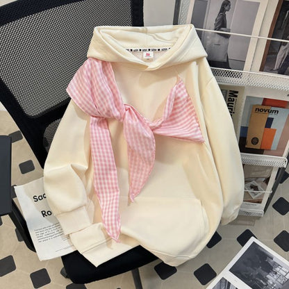 Bow-knot Plaid Strap Hoodie Women's Top