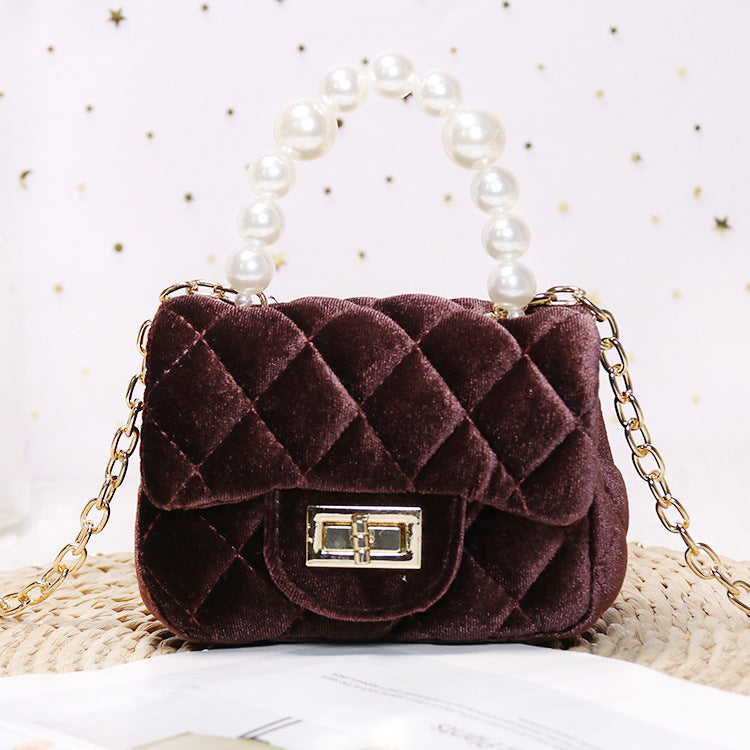 Gold Velvet Mini Pearl Tote