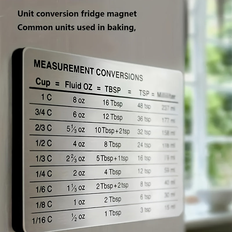 [1pc Magnetic Fridge Magnet Scale] 1pc Stainless Steel Fridge Magnet, With Magnetic Scale Plate, Common Unit Conversion Comparison Table 4.3in/3.3in