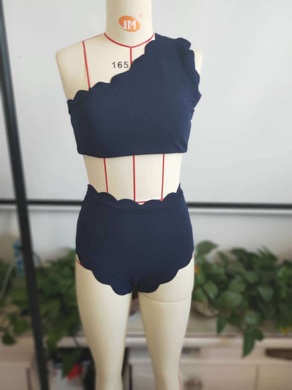 European And American-style Petal-patterned Sexy Off-shoulder High-waist Bikini