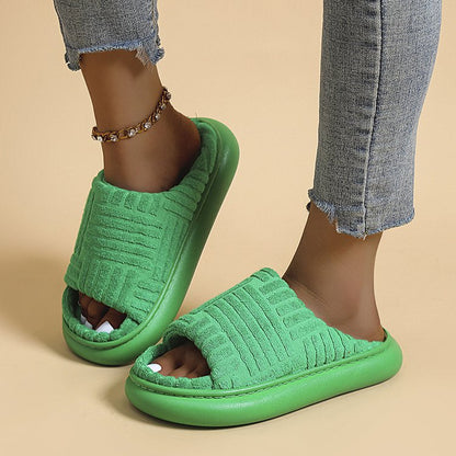 European And American Women's Plus Size Thick Bottom One Word Towel Slippers