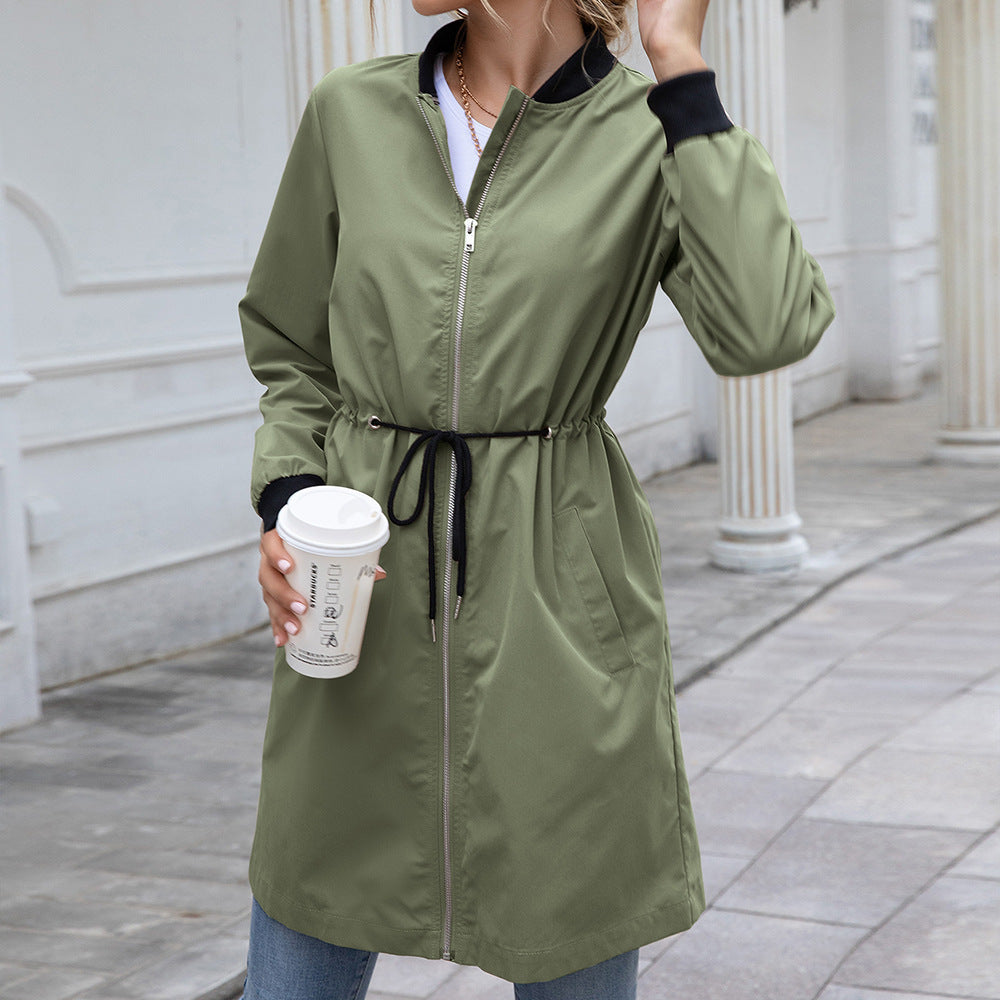 Long hooded waist trench coat
