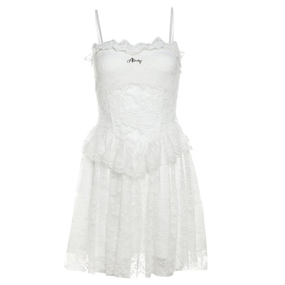 Spring New Women's Solid-Color Sexy Lace-Patchwork Slip Dress