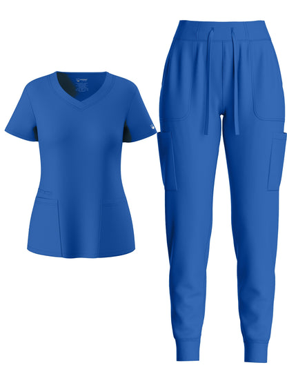 Premium Medical Scrubs Set - V-Neck Top & Drawstring Pants | Professional Healthcare Uniform for Women