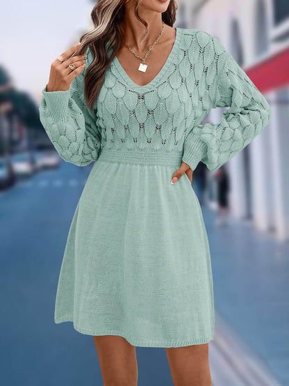 European And American V-neck Beach Dress Long Sleeve Dress