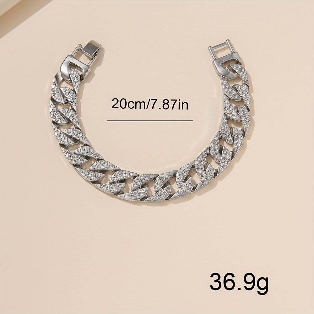 1pc Rhinestone Decor Quartz Watch Luxury Hiphop Analog Wristwatch & 1pc Bracelet, Gift For Xmas Valentine's Day