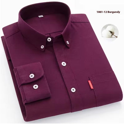 Men's Premium Oxford Cotton Shirt - Long Sleeve Button Down Dress Shirt