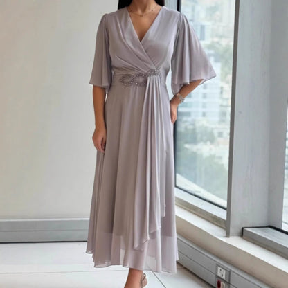Fashionable New V-neck Pleated Women's Dress