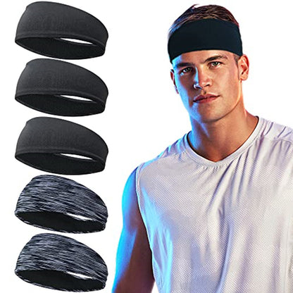 5pcs Sports Headbands For Men, Breathable Mesh Design, Reused & Washed Men's Headband Sweat Bands For Running Yoga Fitness Workout, Ideal Choice For Gifts