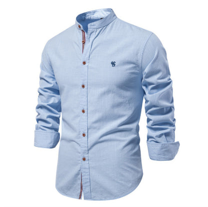Men's Cotton And Linen Casual Fashion Solid Color Long Sleeve Henley Shirt