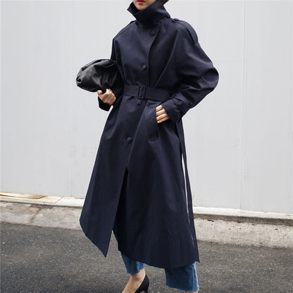 Women's Solid Color Spring And Autumn Korean Style Simple Mid-length Trench Coat
