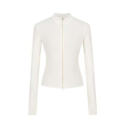 Stand-up Collar Slim-fit Waist-cinching Cardigan Top