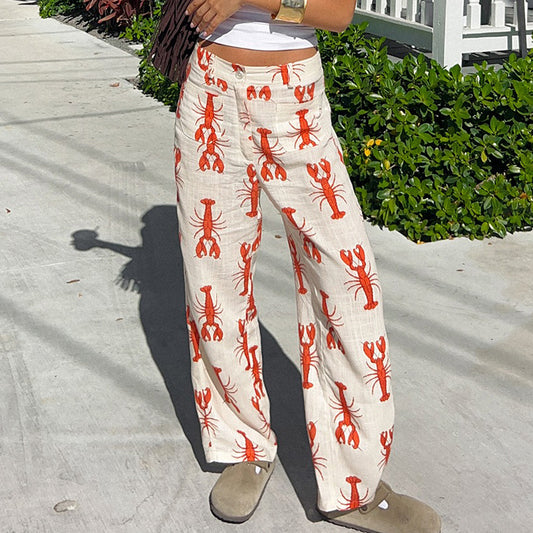 Women's Casual Pants With A Unique Lobster Print