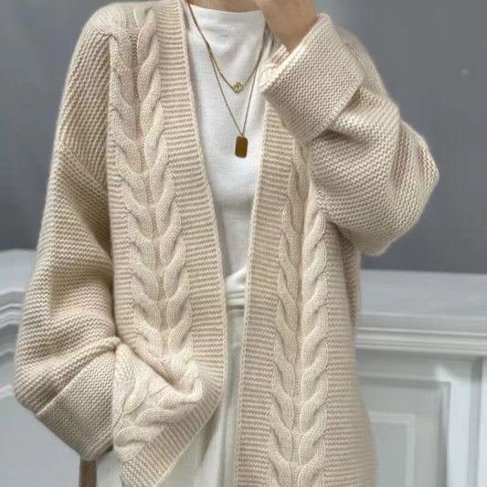 Wool Knit Cardigan For Women Mid-length Autumnwinter Style