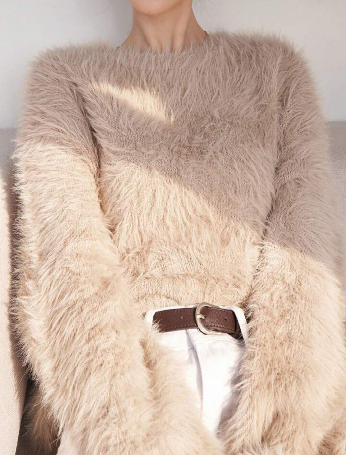 Women's Thickened Solid-Color Versatile Crew-Neck Sweater