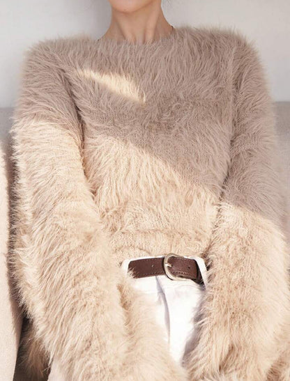 Women's Thickened Solid-Color Versatile Crew-Neck Sweater