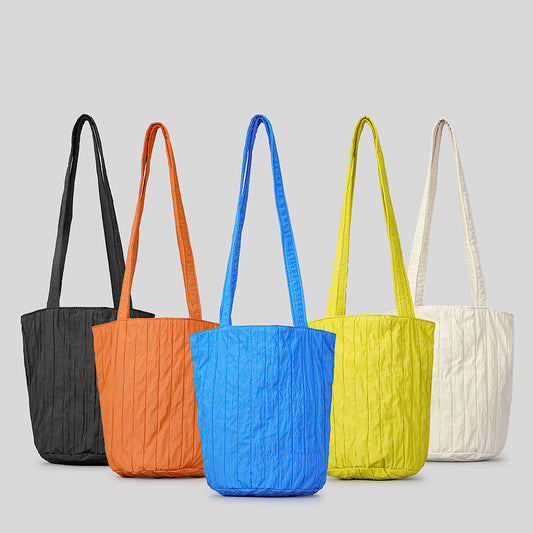 Women's Fashion Simple Vertical Stripes Pleated Bucket Bag