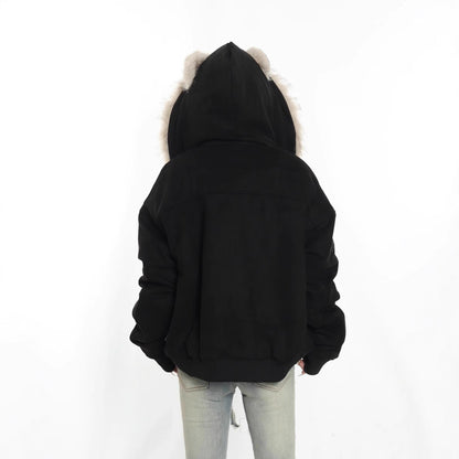 Winter Coat With A Fur Collar Made From Faux Suede For Warmth