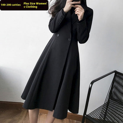 Autumn New Plus Size Women's Long Suit Trench Coat