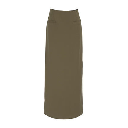 French-style Sophisticated Solid-color High-waisted Skirt With A Slit