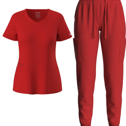Premium Medical Scrubs Set - V-Neck Top & Drawstring Pants | Professional Healthcare Uniform for Women