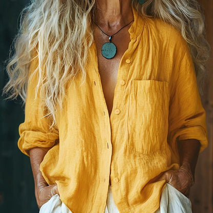 New Solid-color Casual Loose-fitting Long-sleeve Versatile Cardigan Cotton-linen Top