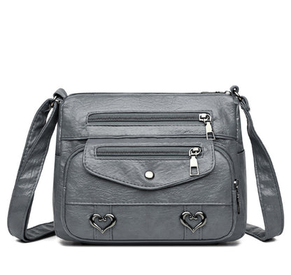 Crossbody Bag Soft Leather Textured Retro Large Capacity Middle-aged