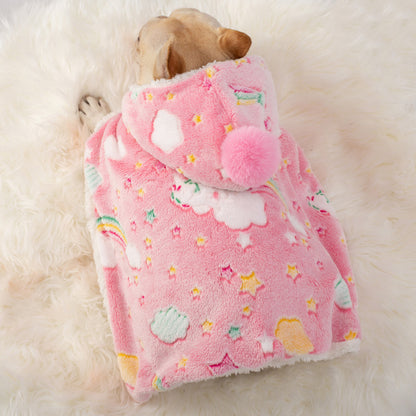 Dog Cloak Nightgown Warm Autumn And Winter Duvet Luminous Cloak Pet Clothes