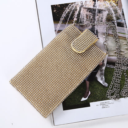 Women's Chain Cross-body One Shoulder Small Bag Rhinestone Evening Vertical Evening Bag