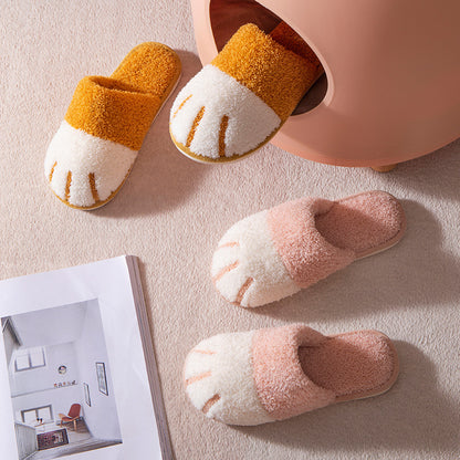 Cat Paw Cartoon Cute Couple Warm Indoor Plush Slippers