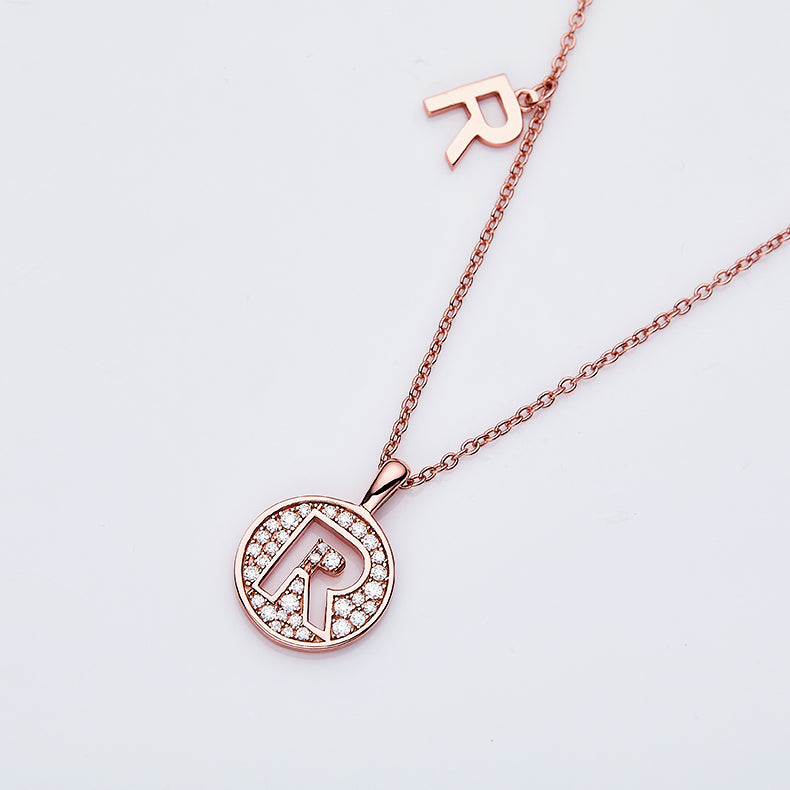 One Of The 26 Letters, R, Set With Top-quality Moissanite, Luxurious And Fashionable Light Luxury Trend Jewelry, Silver Necklace Pendant S925 Silver Electroplated Rose Gold