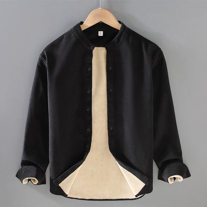 Flannel-lined Thick Warm Corduroy Small Stand-collar Shirt Jacket