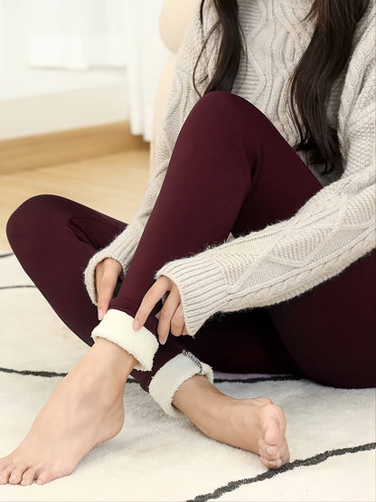 Cozy Fleece-Lined High-Waist Leggings for Women - Stretchy & Warm, Olive Green, Casual Style, Non-See-Through, Solid Color, Perfect for Winter, Machine Washable